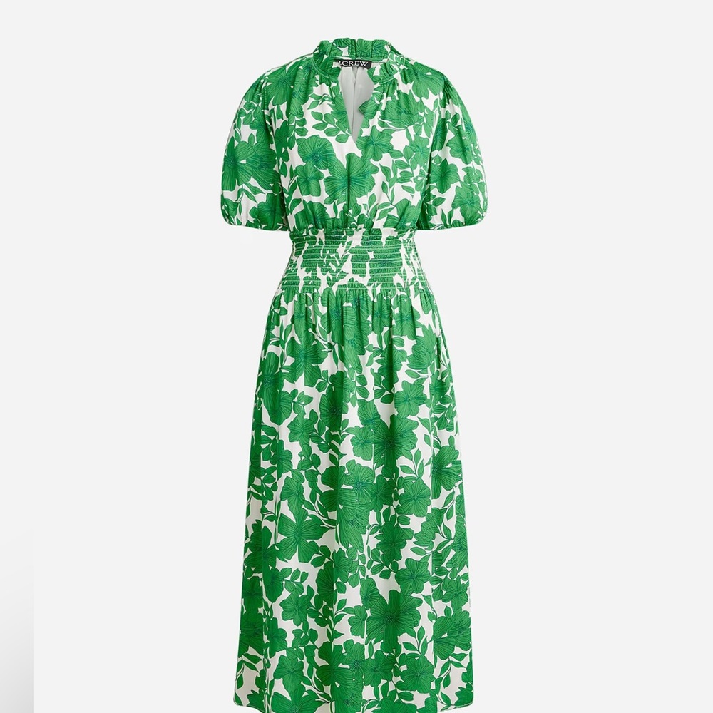 J. Crew Smocked-waist short-sleeve dress in greenhouse floral print Size s